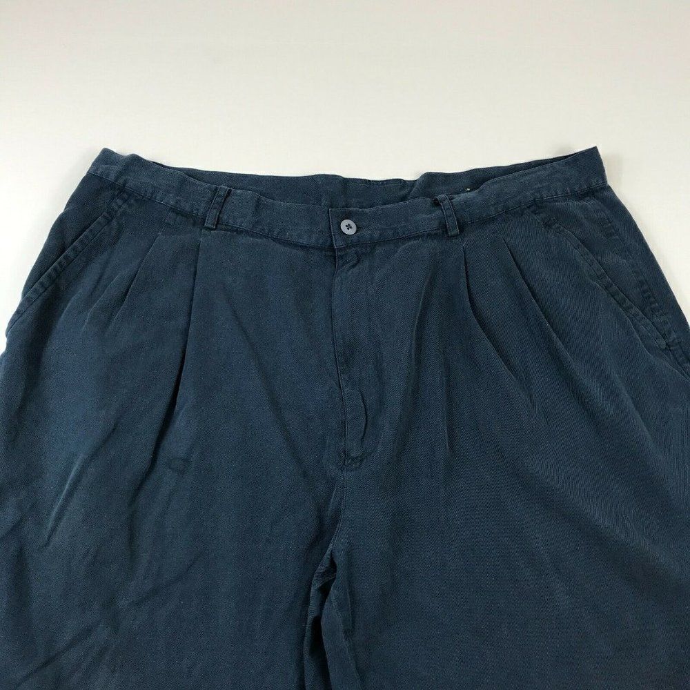Bobby Chan Silk Blend Shorts Blue Pleated Front - Picture 3 of 11